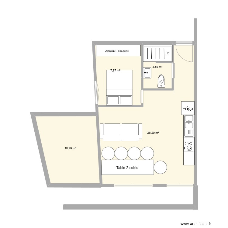 1er SUD N°102. Plan de 4 pièces et 49 m2