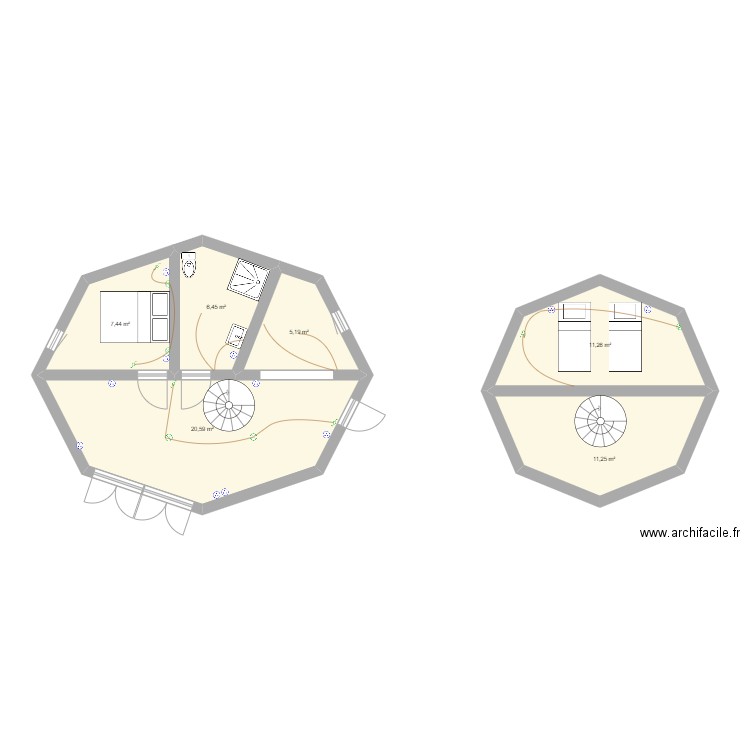 Yourte eclairage. Plan de 6 pièces et 62 m2