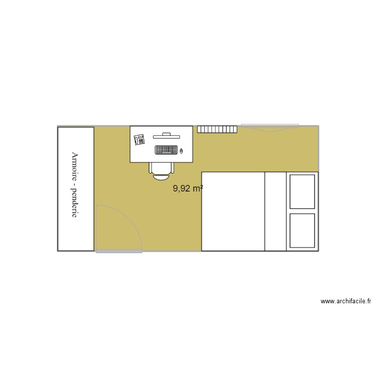 CHAMBRE FONTAINE. Plan de 1 pièce et 10 m2