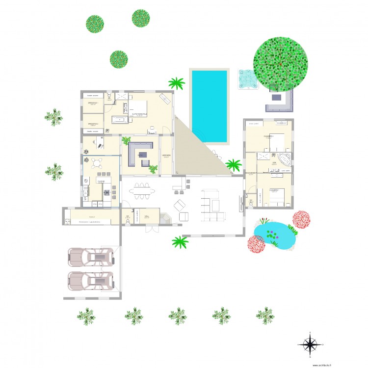 maison toit plat patio. Plan de 0 pièce et 0 m2