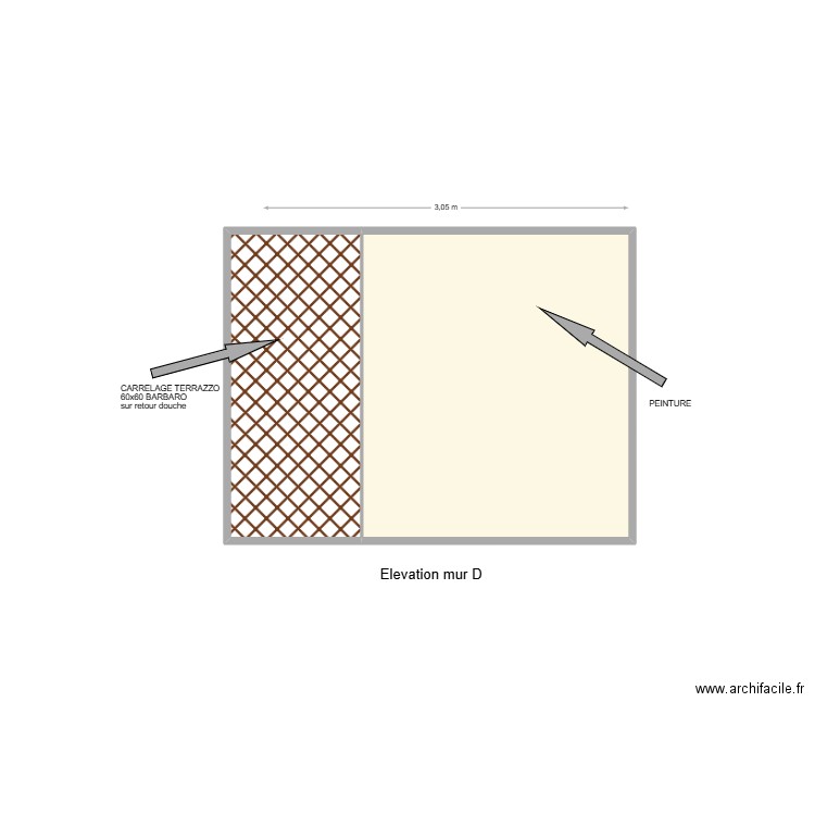 Elevation mur D. Plan de 2 pièces et 8 m2