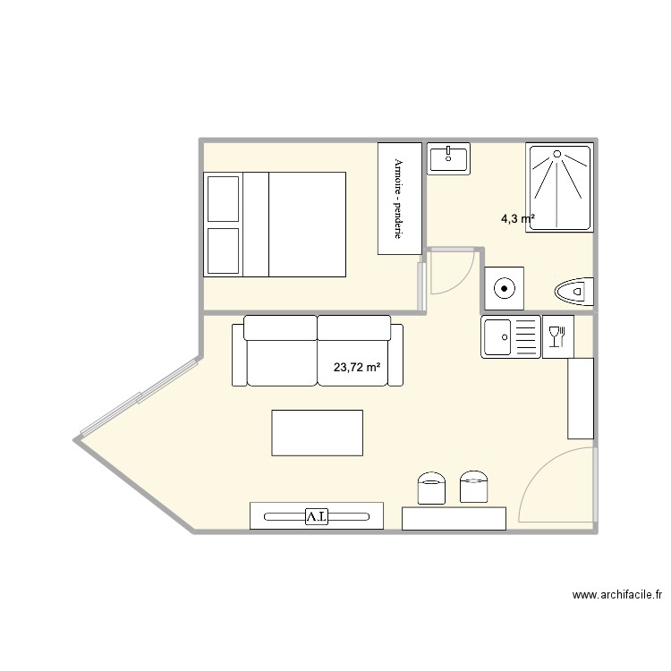 MANON - REGINA - TEST  PLAN. Plan de 2 pièces et 28 m2