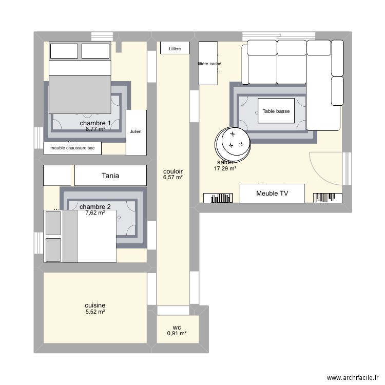 La grande motte 2. Plan de 6 pièces et 47 m2