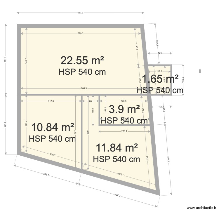 appart r+1. Plan de 5 pièces et 51 m2