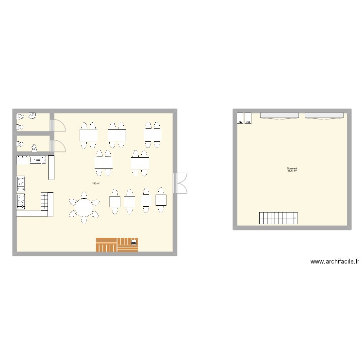 fusion gustative. Plan de 2 pièces et 158 m2