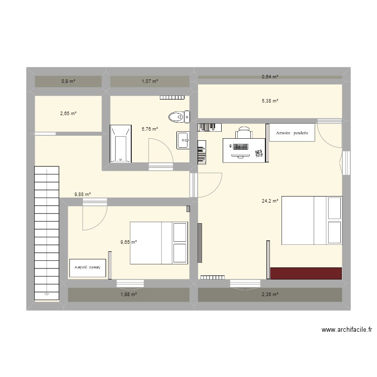 etage la ferté. Plan de 11 pièces et 64 m2