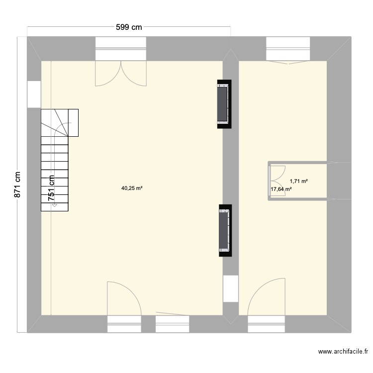 RDC Electricite. Plan de 3 pièces et 60 m2