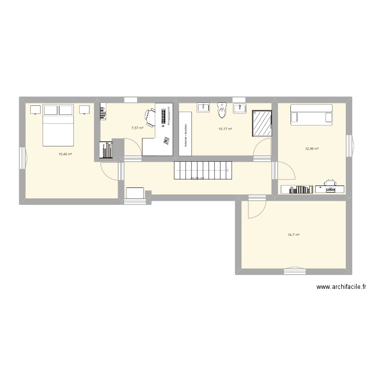 1ETAGE. Plan de 6 pièces et 71 m2