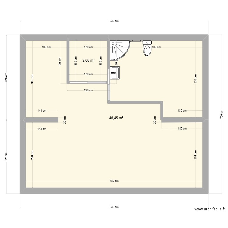 roblin dernier etage. Plan de 2 pièces et 50 m2