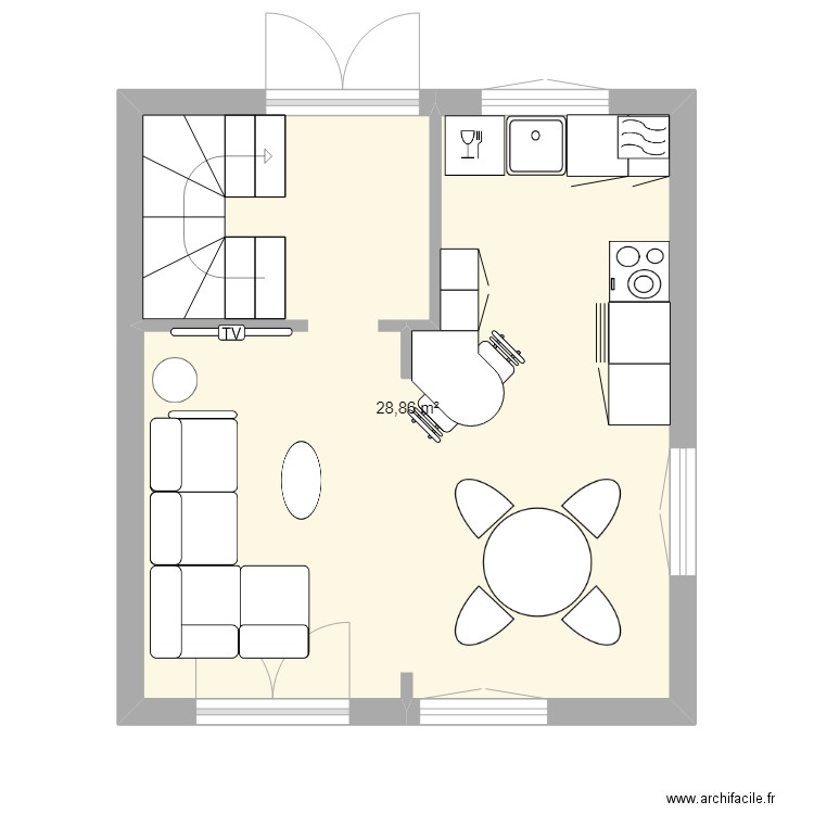 villedieu. Plan de 1 pièce et 29 m2