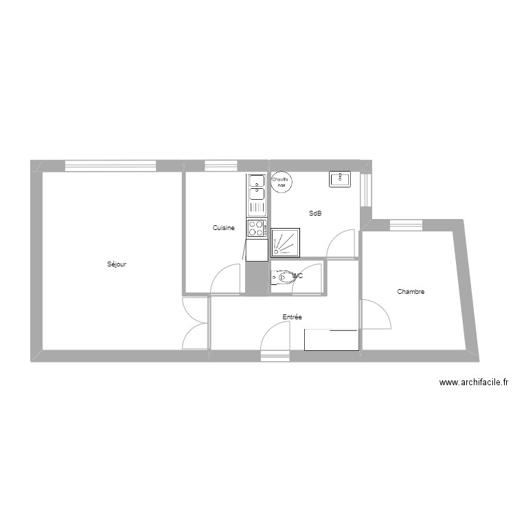 6 place de la fontaine. Plan de 6 pièces et 50 m2