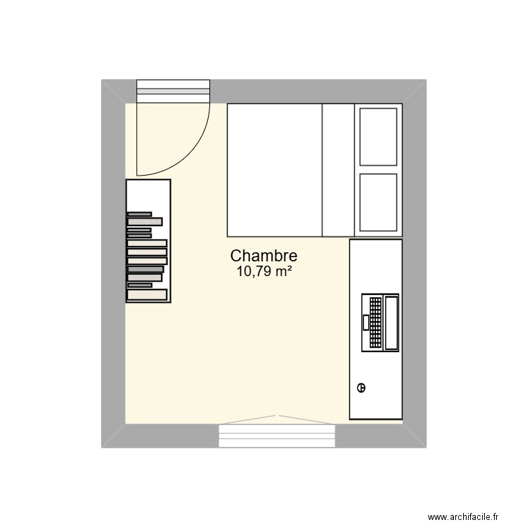 chambre. Plan de 1 pièce et 11 m2