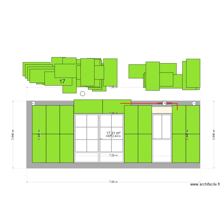 isolation salon terrasse. Plan de 1 pièce et 17 m2