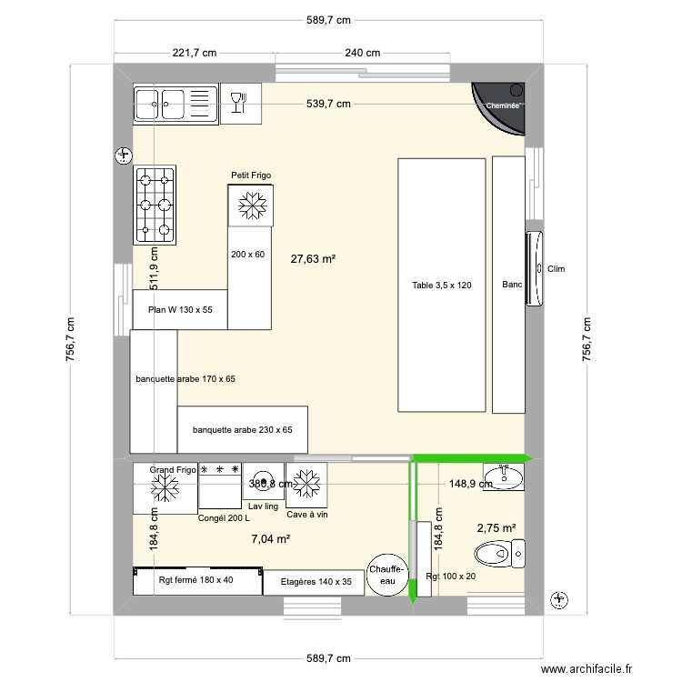 pièces communale 37 m2. Plan de 3 pièces et 37 m2