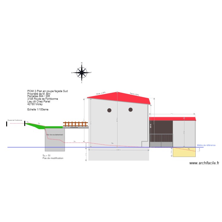 Plan de coupe 2 Façade Sud. Plan de 0 pièce et 0 m2