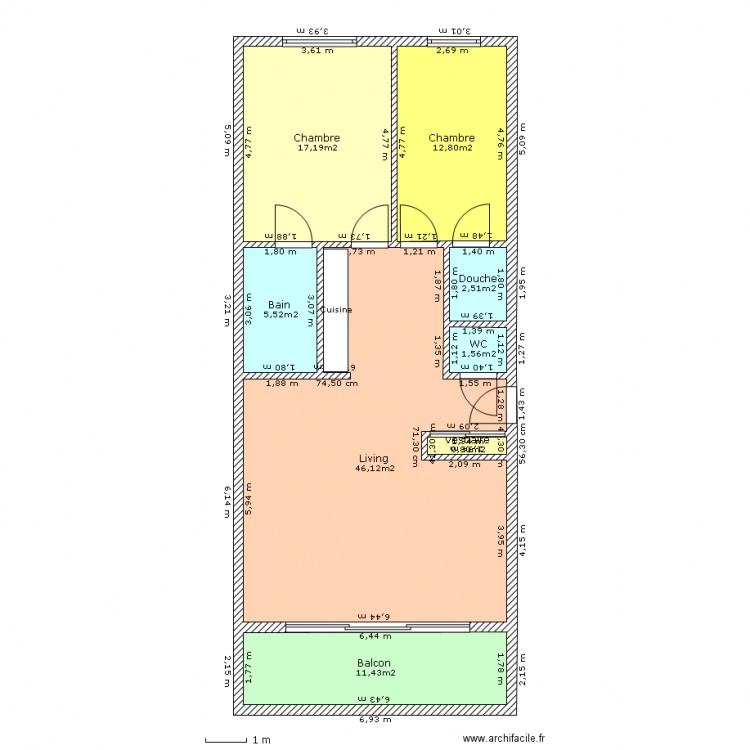 Appartement 2 chambres Espace. Plan de 0 pièce et 0 m2