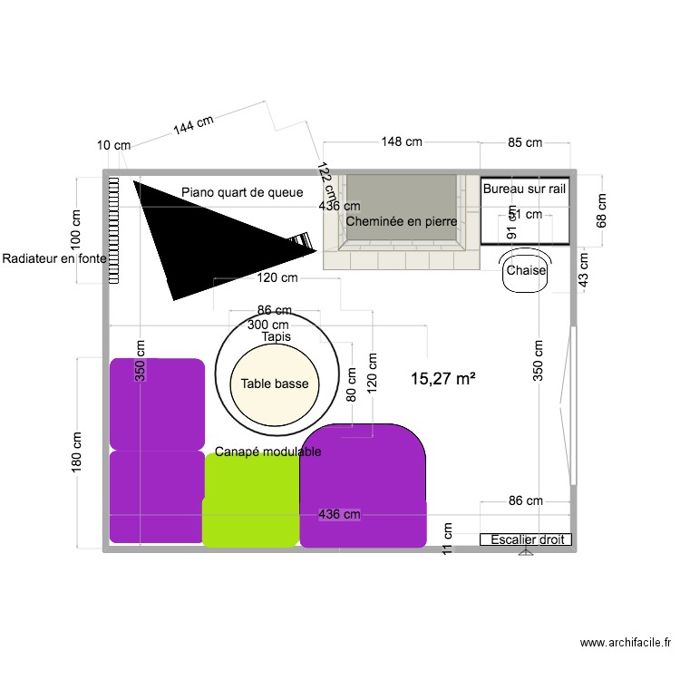 Salon. Plan de 1 pièce et 15 m2