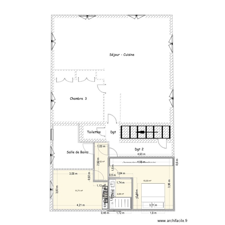 Plan Suite avec placard v5. Plan de 4 pièces et 34 m2