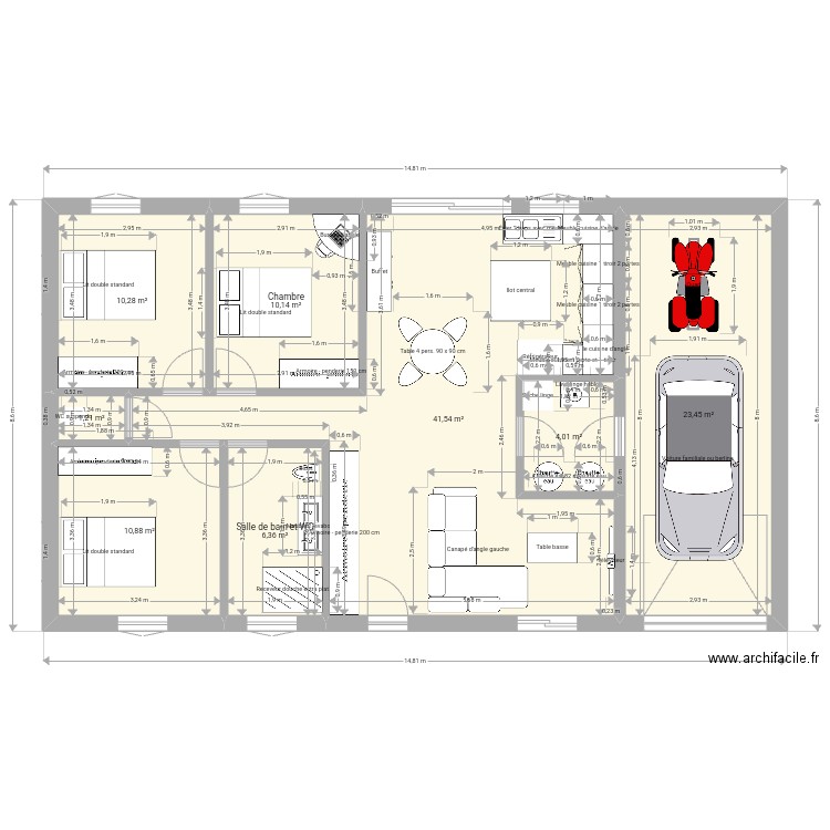 maison plain pied 90M2. Plan de 0 pièce et 0 m2