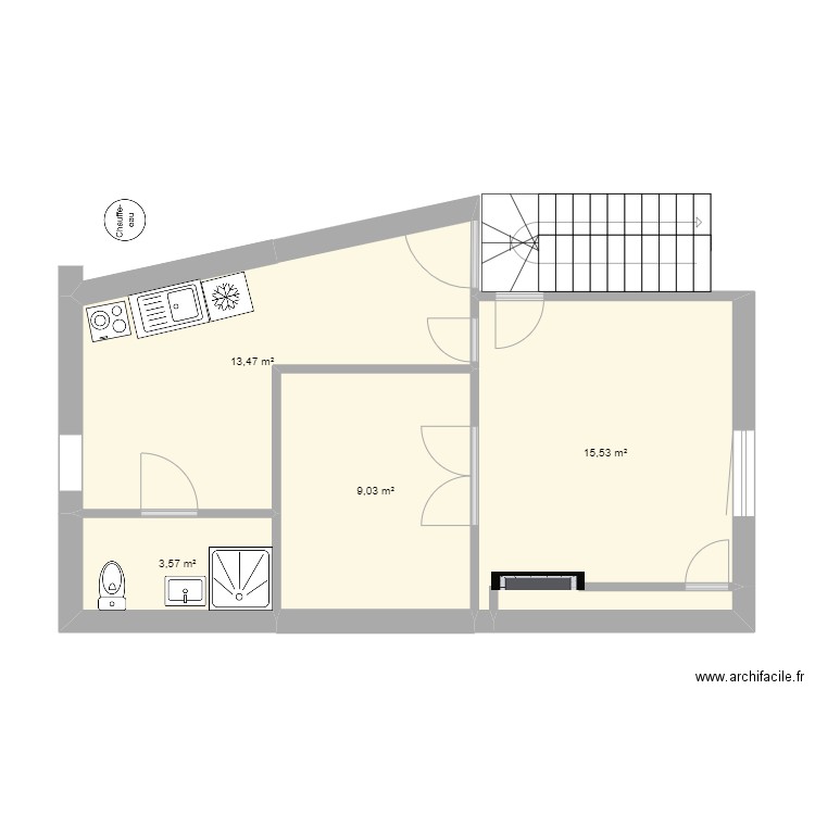 the first 2eme etage. Plan de 4 pièces et 42 m2