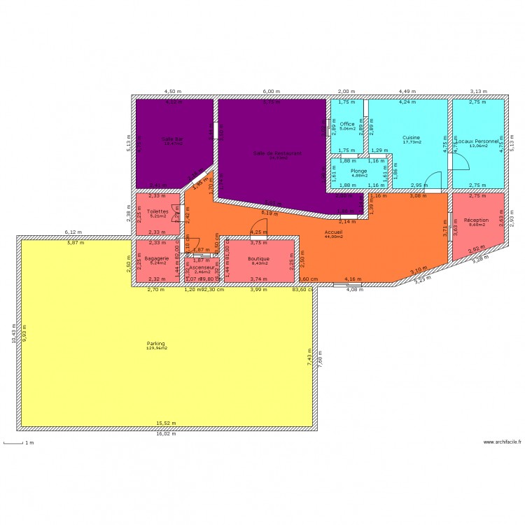 Plan du rez-de-chaussee de l'hotel. Plan de 0 pièce et 0 m2