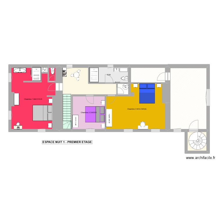 Le Clos Monavel - Espace nuit 1. Plan de 12 pièces et 115 m2