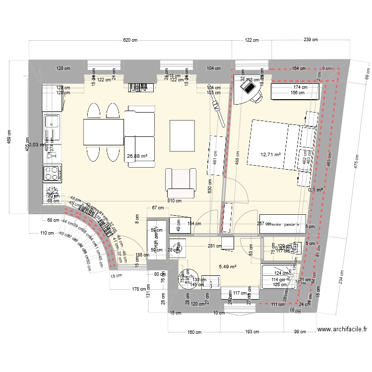 2024-07-22 Tunnel6 bas isolé aménagé D. Plan de 6 pièces et 46 m2