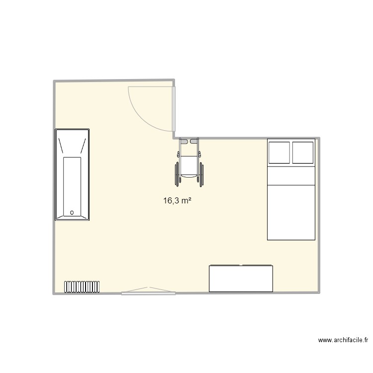 Chambre. Plan de 1 pièce et 16 m2