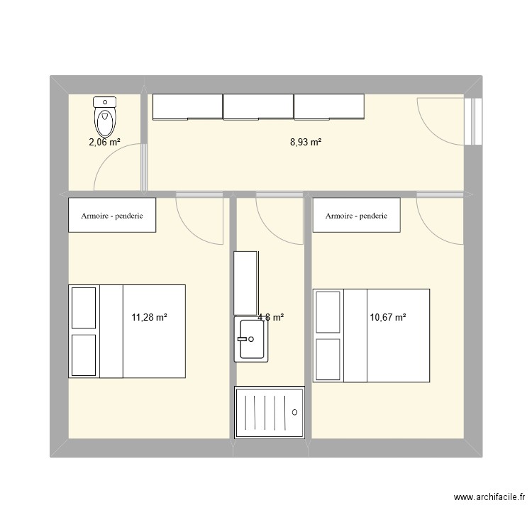 plan 1. Plan de 5 pièces et 38 m2