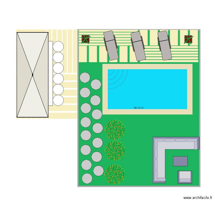 Maison jardin . Plan de 1 pièce et 80 m2