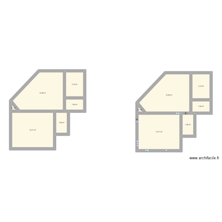 2 Waldeck Rousseau chambre et SDB. Plan de 12 pièces et 66 m2