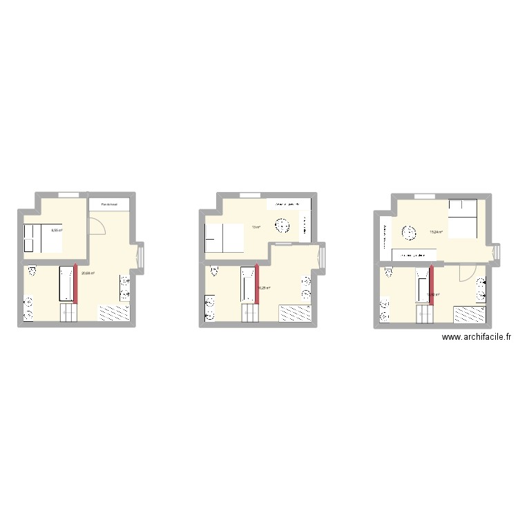 Etage. Plan de 6 pièces et 88 m2