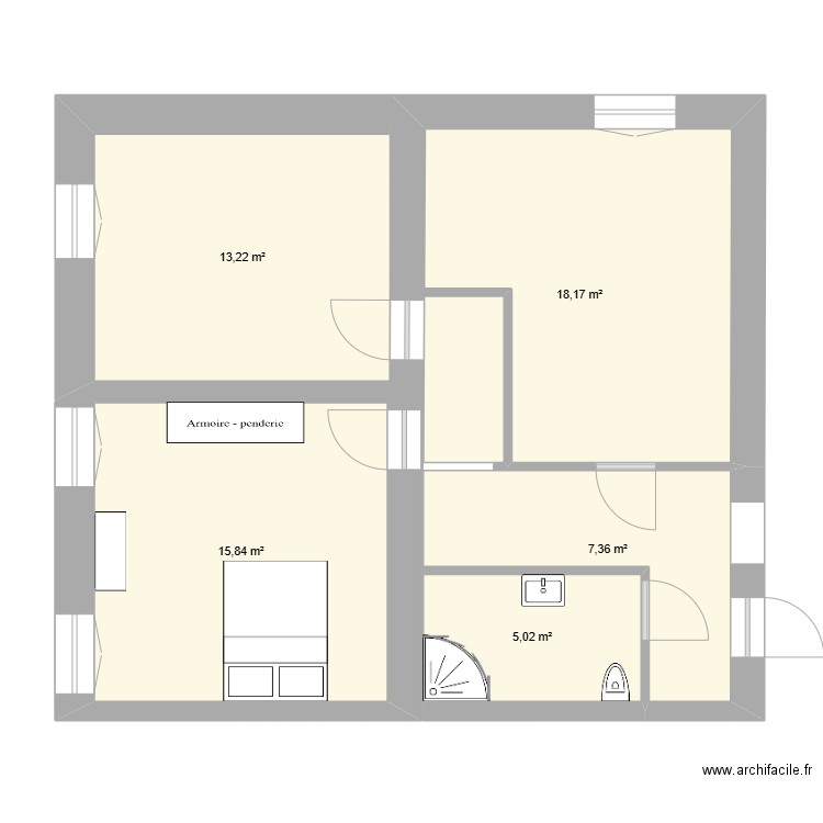 maison Saint Remy premier etage. Plan de 5 pièces et 60 m2