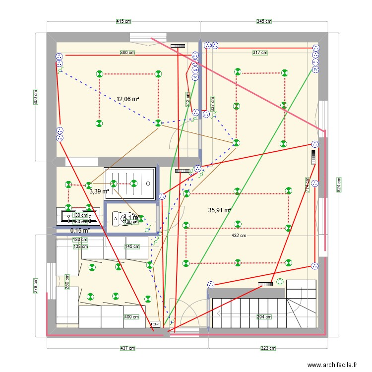 RDC MIGENNES. Plan de 5 pièces et 53 m2