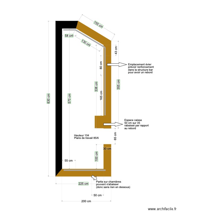 Mesures structures bar plomberie. Plan de 0 pièce et 0 m2