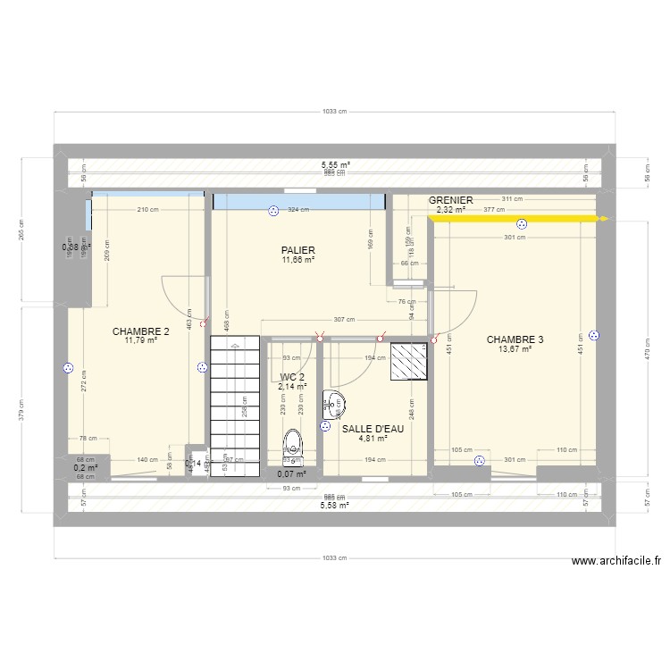 MOELAN ETAGE. Plan de 12 pièces et 59 m2