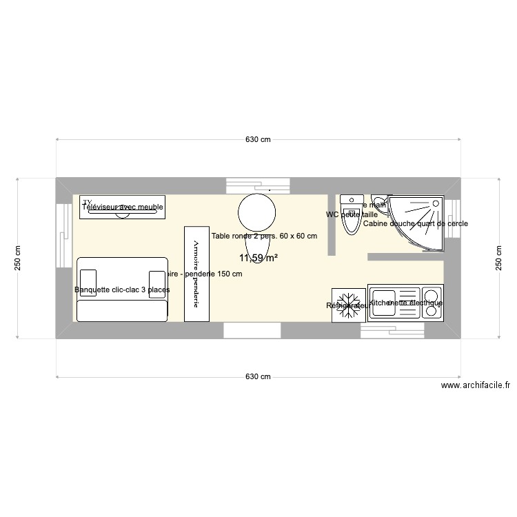 studio 12m2. Plan de 0 pièce et 0 m2