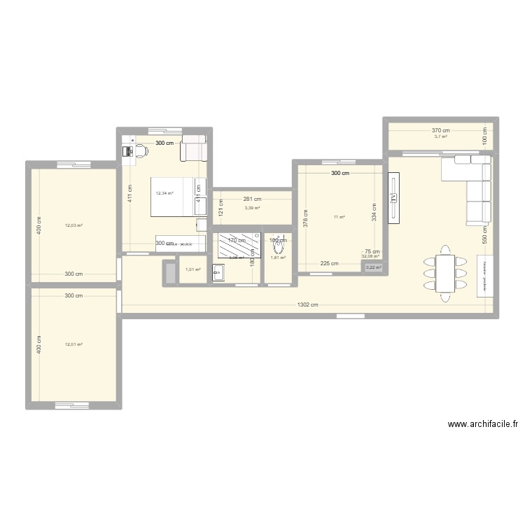 kheloudja 02. Plan de 12 pièces et 93 m2