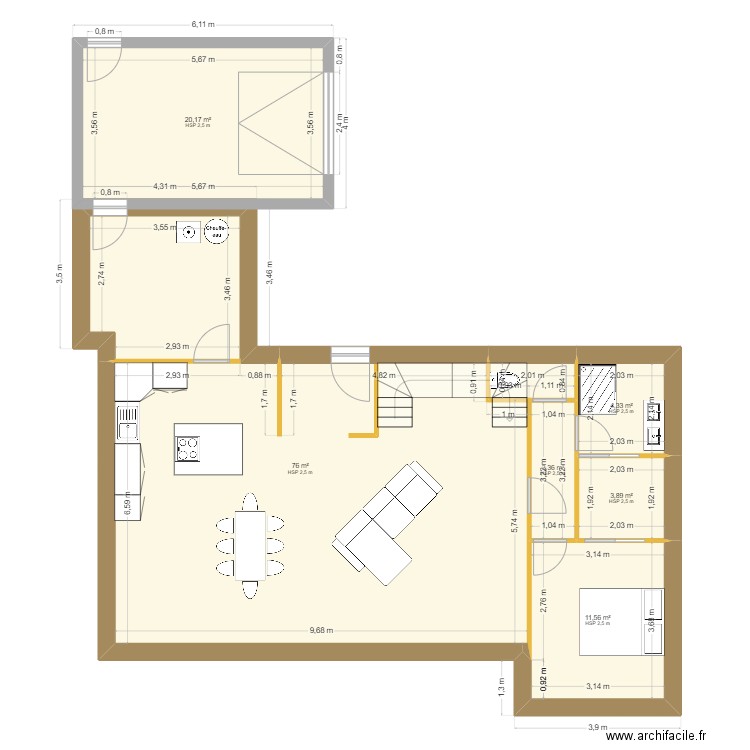 Garcia. Plan de 6 pièces et 119 m2