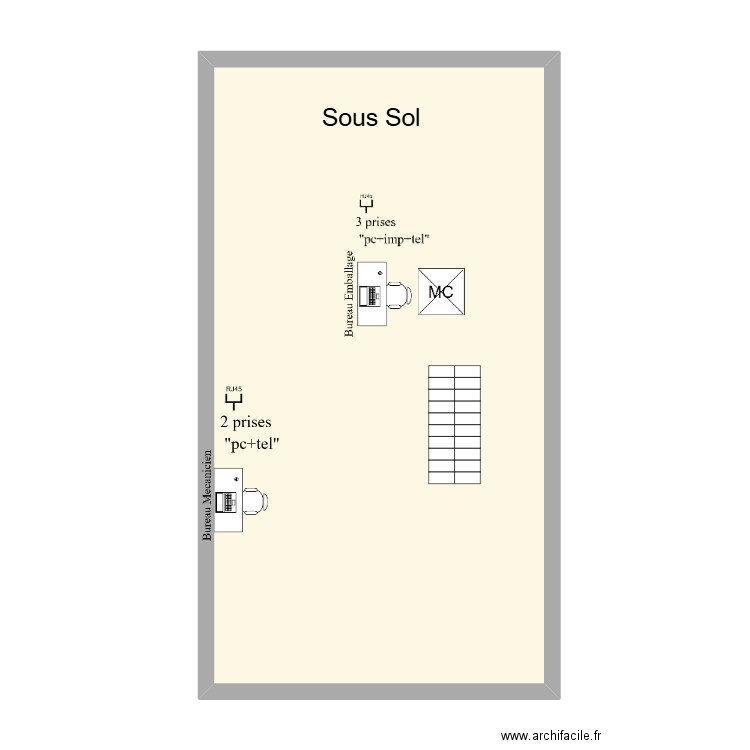 REZ DE CHAUSSE. Plan de 1 pièce et 59 m2