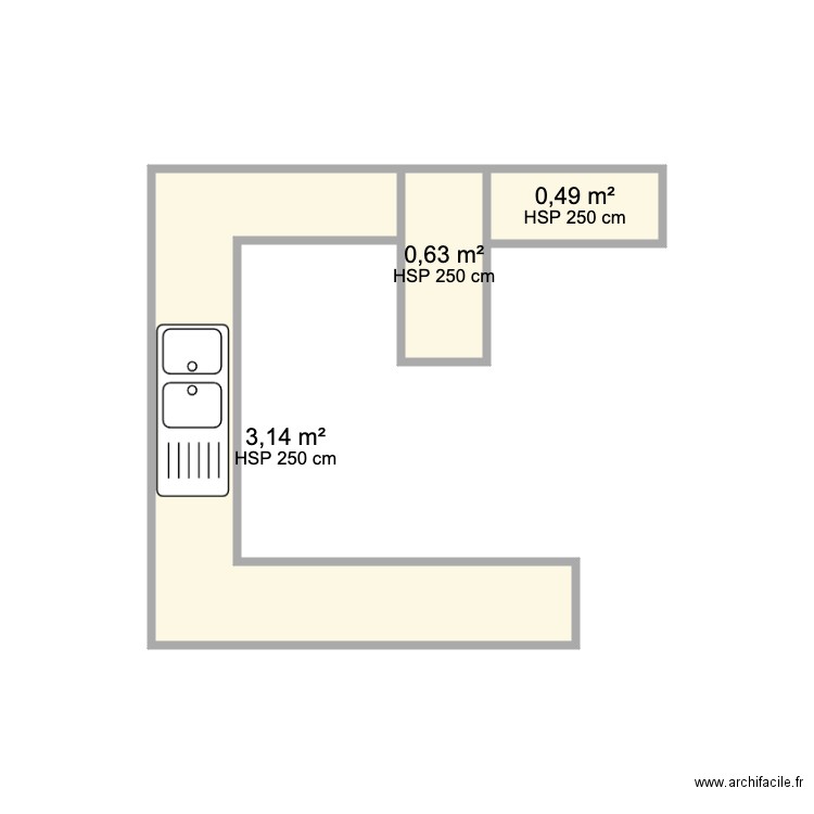 cuisine  . Plan de 3 pièces et 4 m2