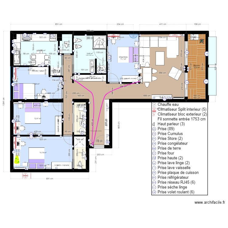  LES IBIS 2EME dernier 21/07/24 AVEC électricité. Plan de 11 pièces et 136 m2