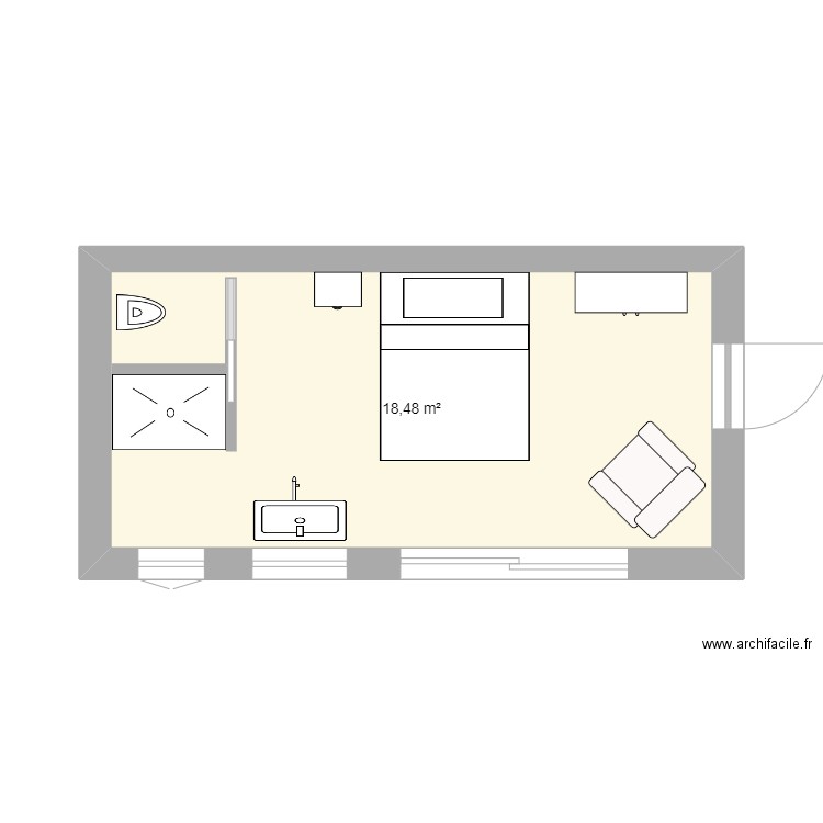 cafoutch option 1. Plan de 1 pièce et 18 m2