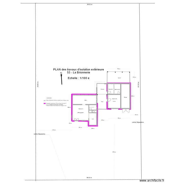 La brionnerie Plan de masse des travaux d'isolation . Plan de 6 pièces et 64 m2