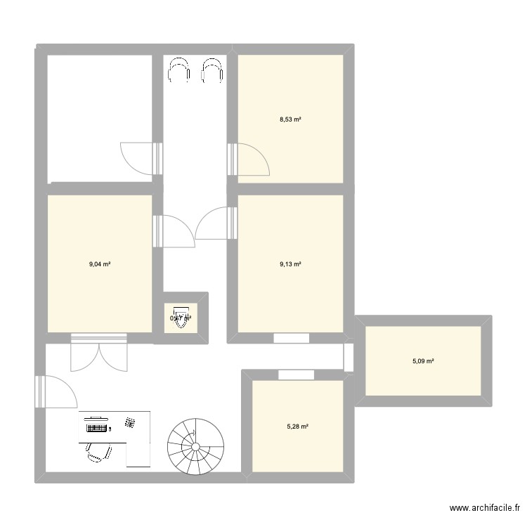 bureau du notaire. Plan de 6 pièces et 38 m2