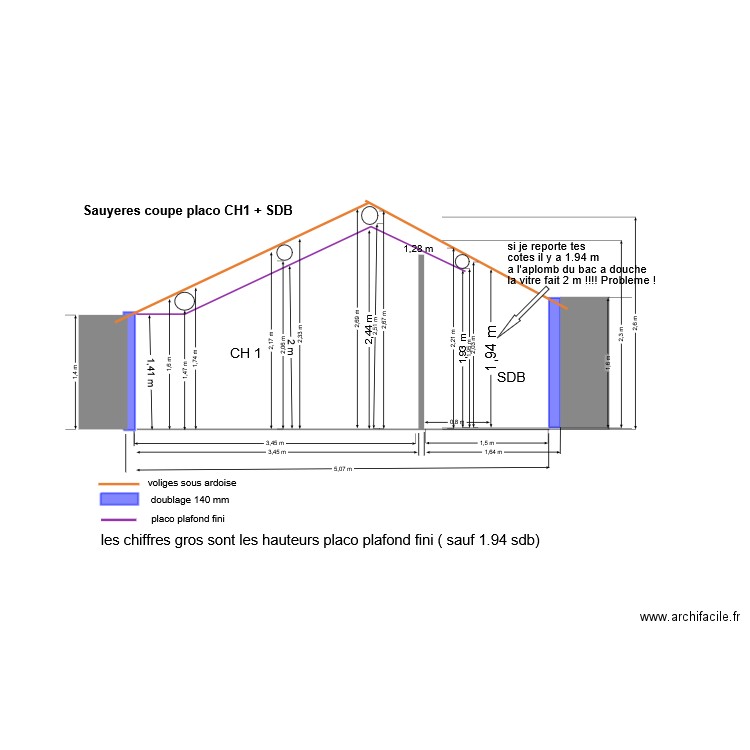 COUPE CH1 + SDB coupe placo plafond. Plan de 0 pièce et 0 m2