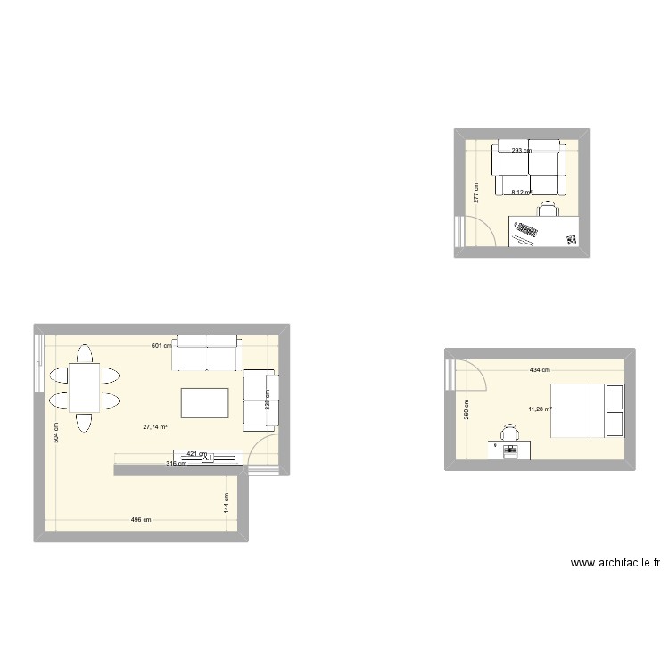 Chez prout chouin. Plan de 3 pièces et 47 m2