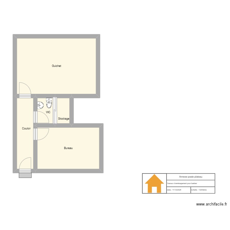 Annexe poste plateau vierge. Plan de 5 pièces et 40 m2