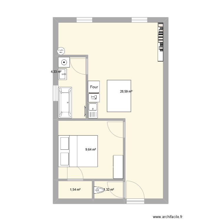 Ms GRIGNANI. Plan de 5 pièces et 45 m2