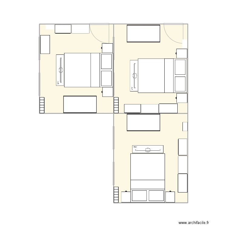 chambre. Plan de 3 pièces et 34 m2